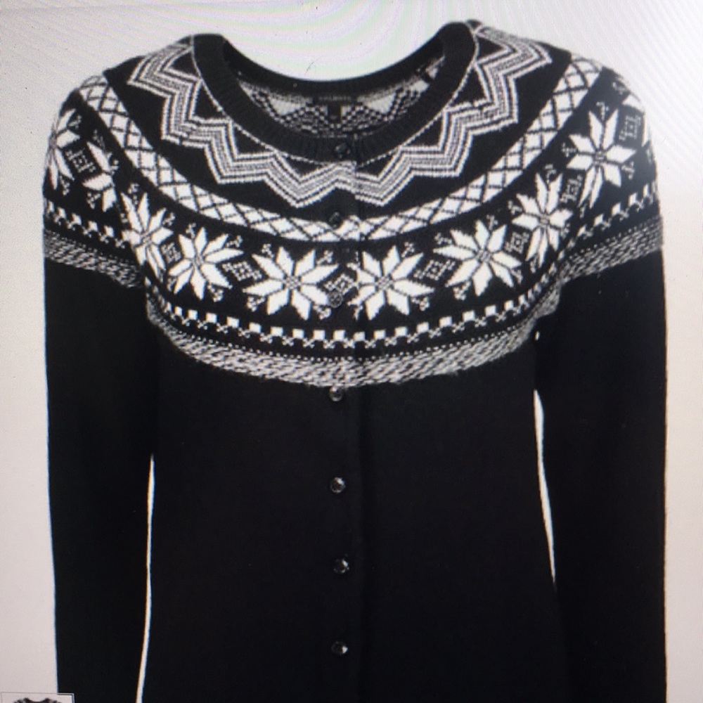 NWOT Talbots Black Fair Isle Cardigan SZ=S